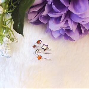 Sterling Silver Star, Moon & Crystals Ring